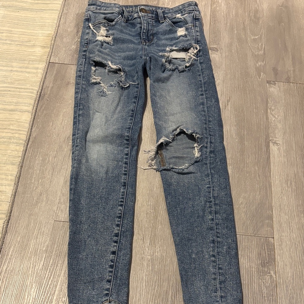 American Eagle Outfitters Ripped Blue Skinny Jeans